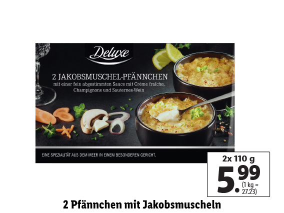 2 Pfännchen mit Jakobsmuscheln 