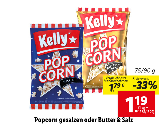  Popcorn gesalzen oder Butter & Salz 