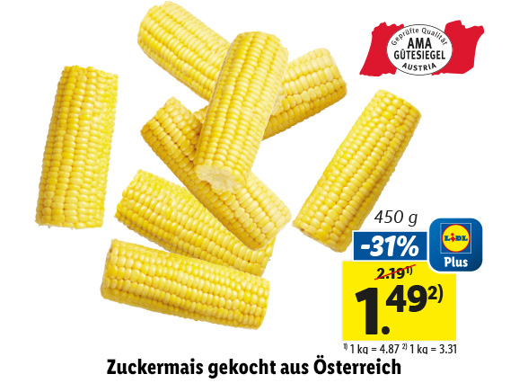  Zuckermais gekocht aus Österreich