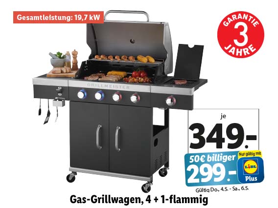  Gas-Grillwagen, 4 + 1-flammig 