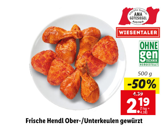 Frische Hendl Ober-/Unterkeulen gewürzt