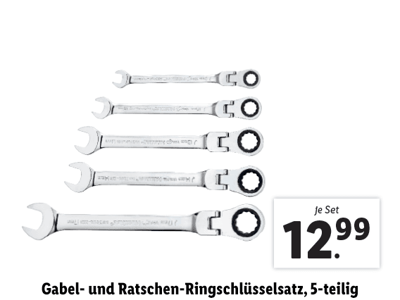 Gabel- und Ratschen-Ringschlüsselsatz, 5-teilig