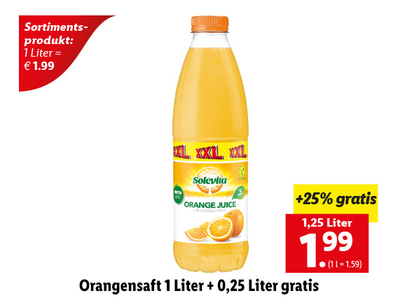  Orangensaft 1 Liter + 0,25 Liter gratis 