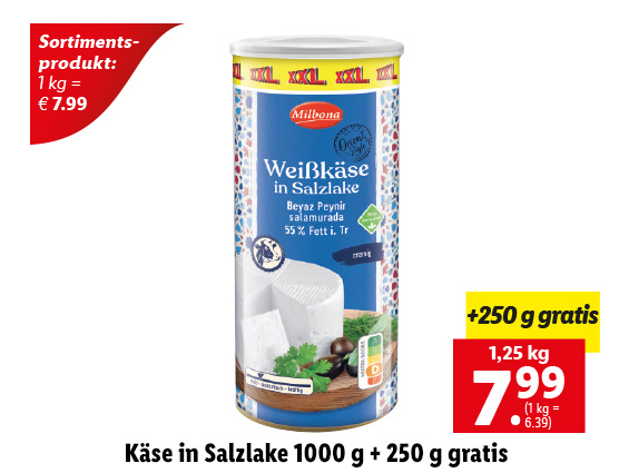  Käse in Salzlake 1000 g + 250 g gratis 