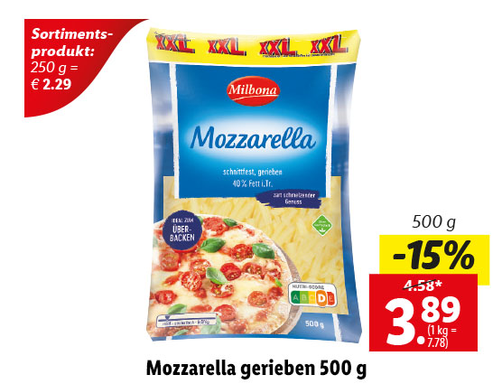  Mozzarella gerieben 500 g 