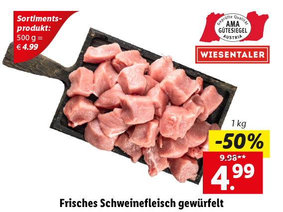  Frisches Schweinefleisch gewürfelt 