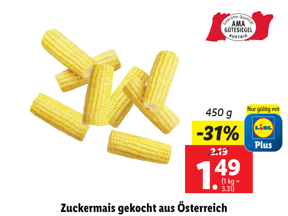 Zuckermais gekocht aus Österreich