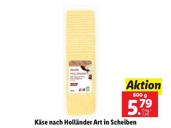 Käse nach Holländer Art in Scheiben