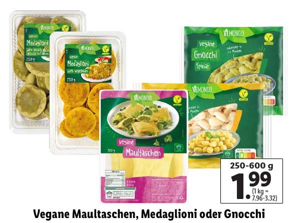 Vegane Maultaschen, Medaglioni oder Gnocchi