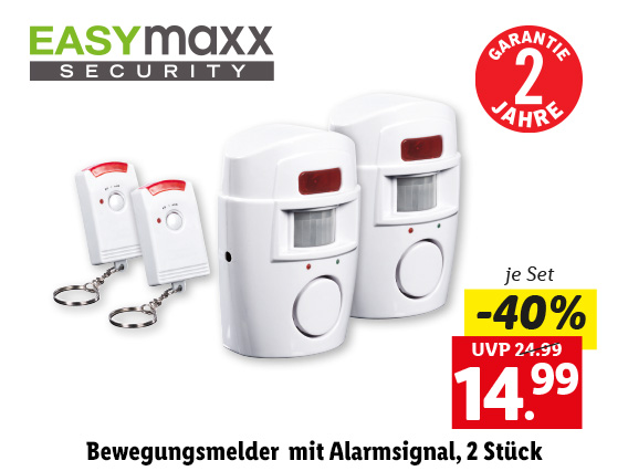  Bewegungsmelder mit Alarmsignal, 2 Stück 