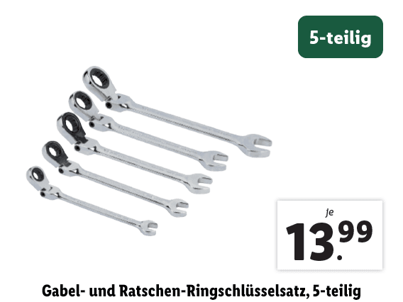 Gabel- und Ratschen-Ringschlüsselsatz, 5-teilig