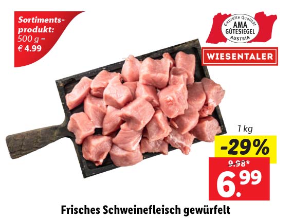  Frisches Schweinefleisch gewürfelt 