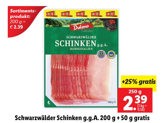  Schwarzwälder Schinken g.g.A. 200 g + 50 g gratis 