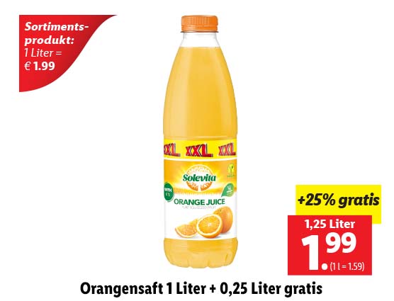  Orangensaft 1 Liter + 0,25 Liter gratis 