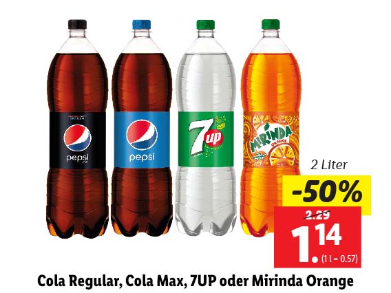  Cola Regular, Cola Max, 7UP oder Mirinda Orange 