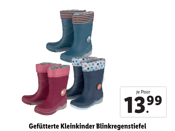 Gefütterte Kleinkinder Blinkregenstiefel