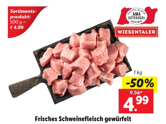  Frisches Schweinefleisch gewürfelt 