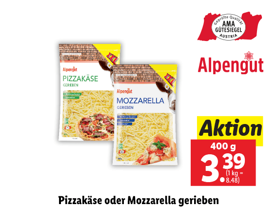 Pizzakäse oder Mozzarella gerieben