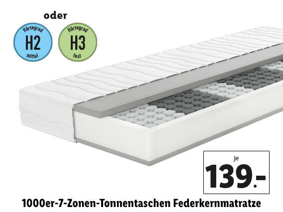 1000er 7 Zonen Tonnentaschen Federmatratze