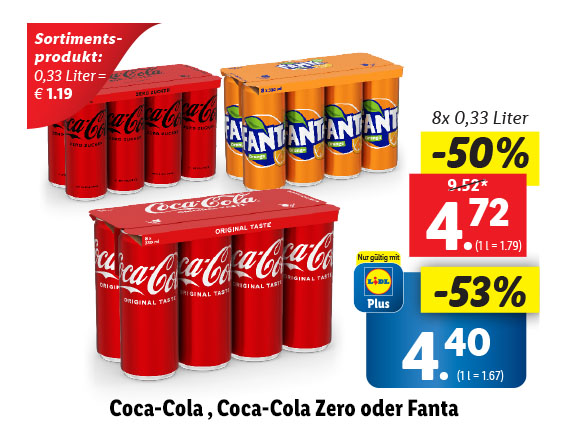 Cola, Cola Zero oder Fanta