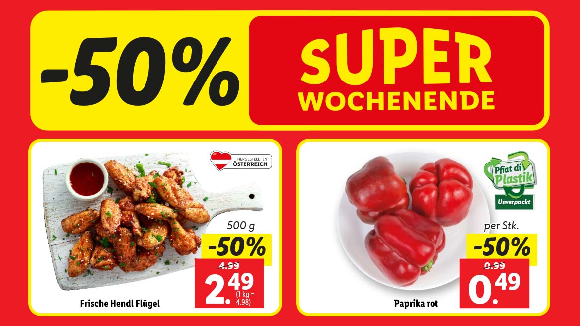 Super Wochenende und Frische Hendl Flügel und Paprika