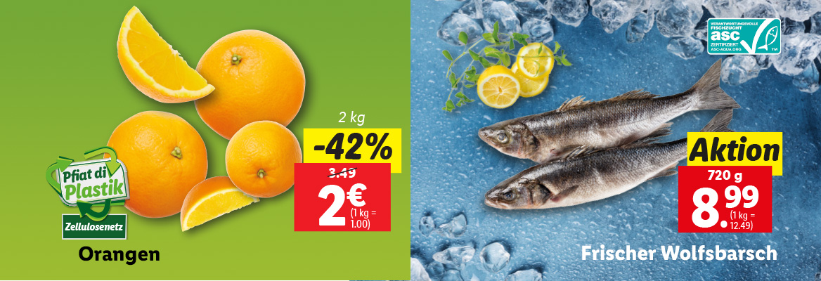 Orangen und Frsicher Wolfsbarsch