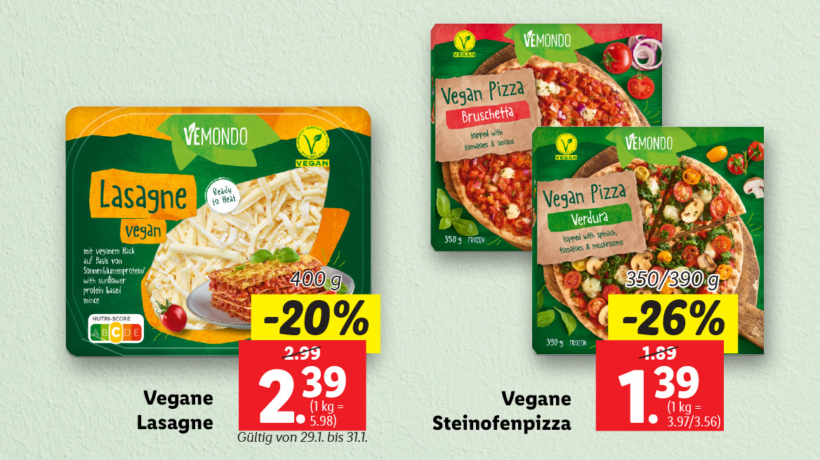 Vegane Lasagne und Steinofenpizza