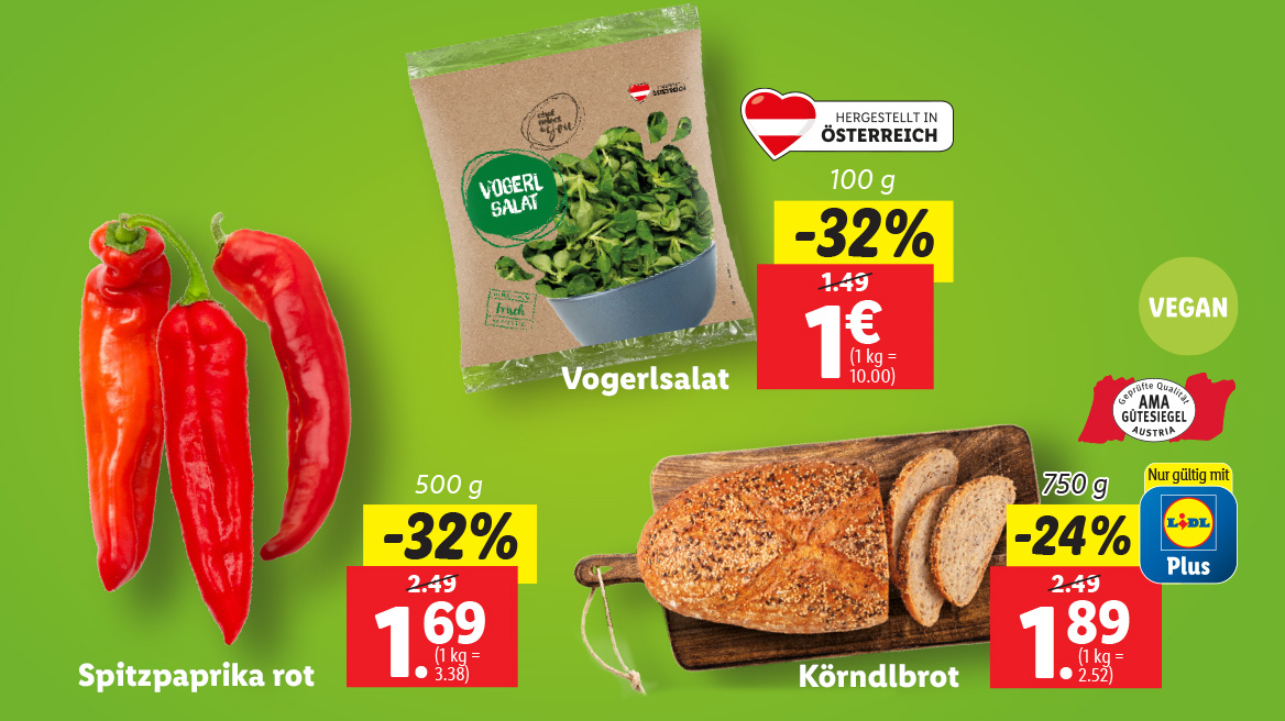 Spitzpaprika, Vogerlsalat und Körndlbrot