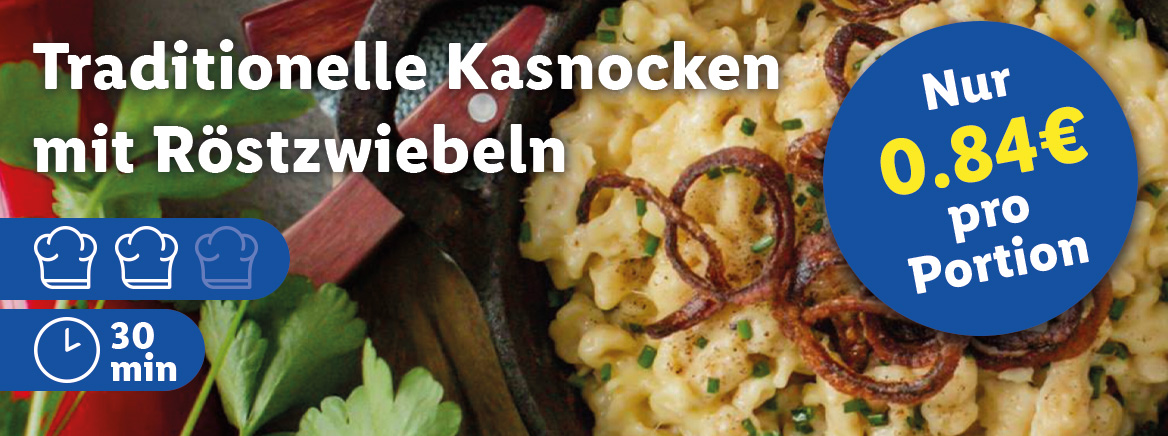 Traditionelle Kasnocken mit Röstzwiebeln