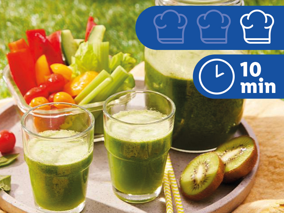 Gurke-Spinat-Apfel-Kiwi-Saft