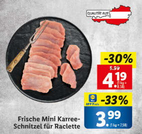 Frische Mini Karree-Schnitzel für Raclette