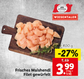Frisches Maishendl Filet gewürfelt
