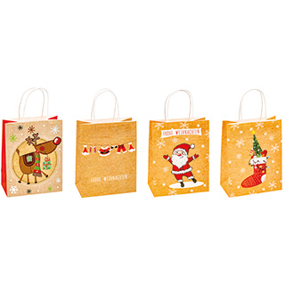 TSI Geschenktüten Weihnachten, Kraftpapier, B180 x T100 x H 230 mm, 12er Set, 4 Motive sortiert