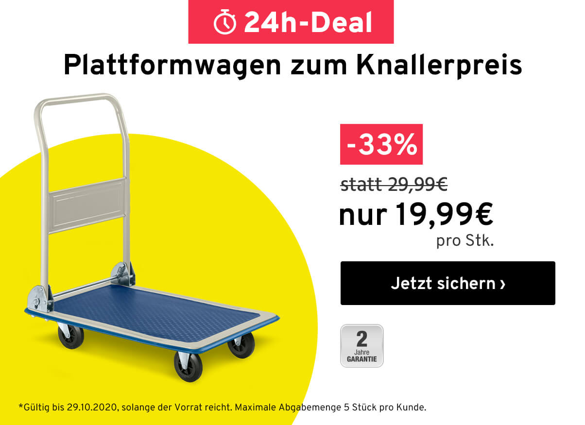 24h-Deal: Plattformwagen, klappbarer SchiebebÃ¼gel nur 19,99 â¬ â Jetzt 33% sparen