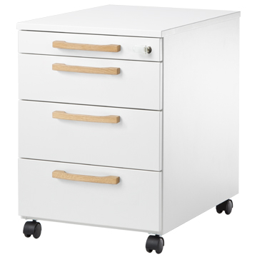 Rollcontainer Start Up Wood, 3 SchÃ¼be, Utensilienauszug, Zentralverschluss, B 432 x T 580 x H 595 mm, Holz, weiÃ