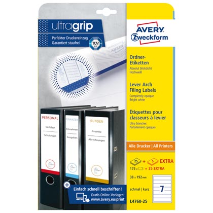 AVERYÂ® Zweckform Ordner-Etiketten, ultragrip, weiÃ, verschiedene VE