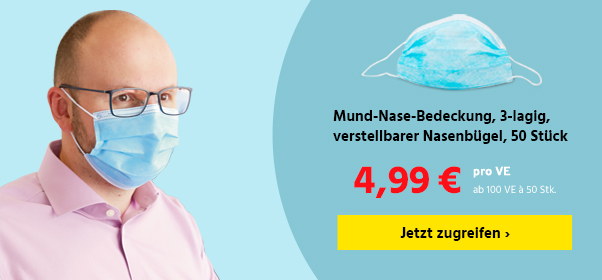 Mann mit Mund-Nasen-Schutz und Brille