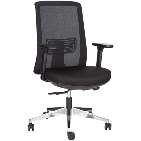 BÃ¼rostuhl HIGH BACK, mit Armlehnen, Auto-Wippmechanik, Muldensitz, NetzrÃ¼cken, schwarz/alusilber