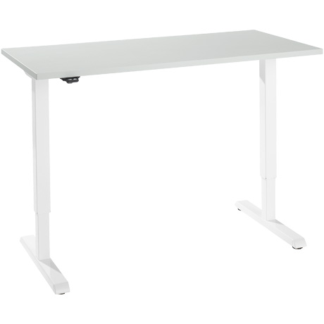 Schreibtisch, elektrisch hÃ¶henverstellbar, Rechteck, T-FuÃ, B 1300 x T 650 x H 715-1205 mm, lichtgrau/weiÃ